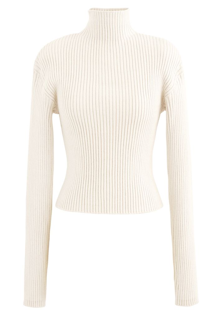 Padded Shoulder Ribbed Knit Sweater in Ivory - Retro, Indie and Unique ...