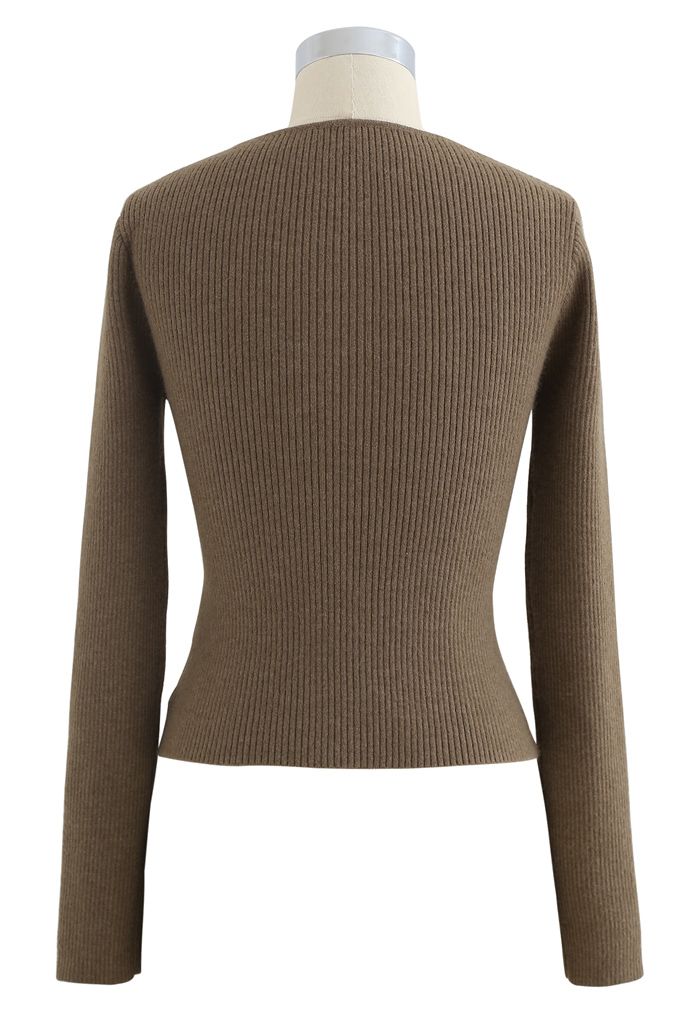 Crisscross Fitted Rib Knit Top in Brown - Retro, Indie and Unique Fashion