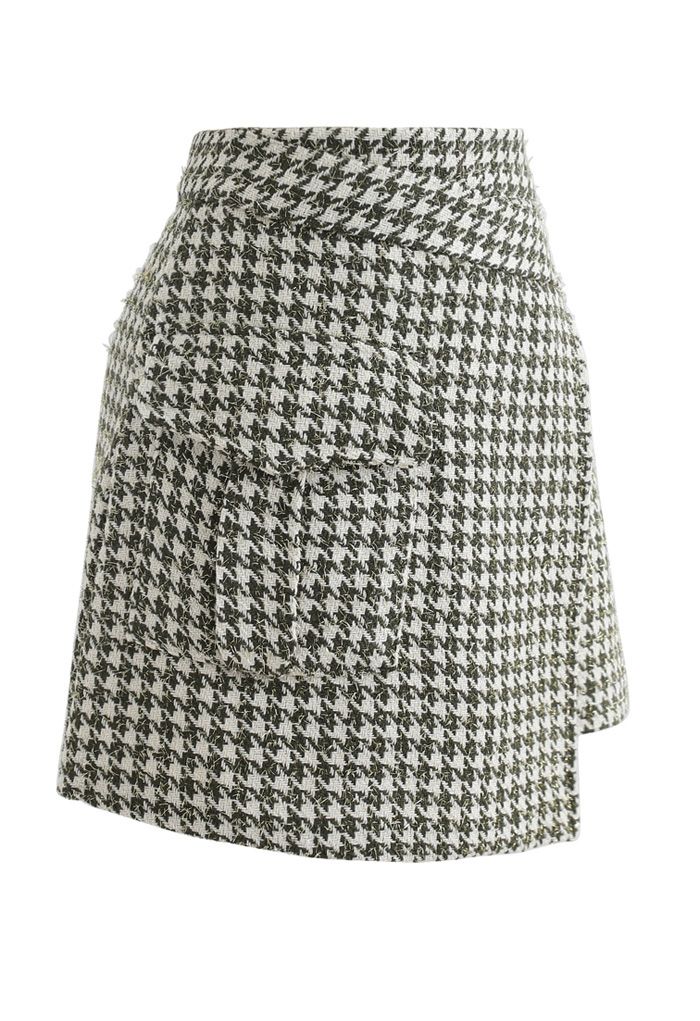 Houndstooth Tweed Asymmetric Mini Skirt in Green - Retro, Indie and ...