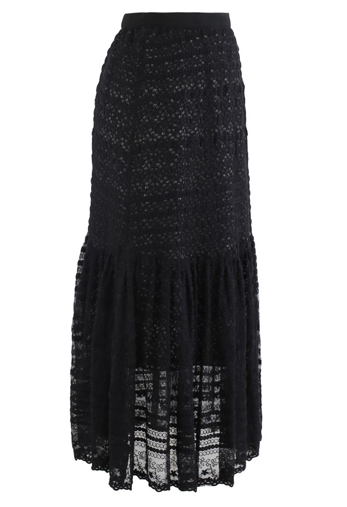 Floret Embroidered Lace Overlay Maxi Skirt in Black - Retro, Indie and ...