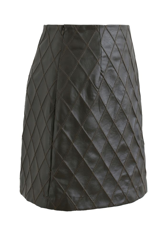 Diamond Textured Faux Leather Bud Skirt in Dark Green - Retro, Indie ...