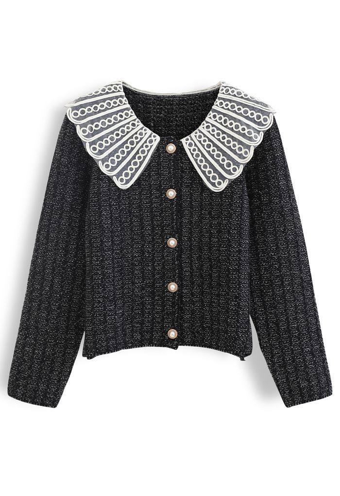 Organza Collar Button Down Chunky Knit Cardigan - Retro, Indie and ...