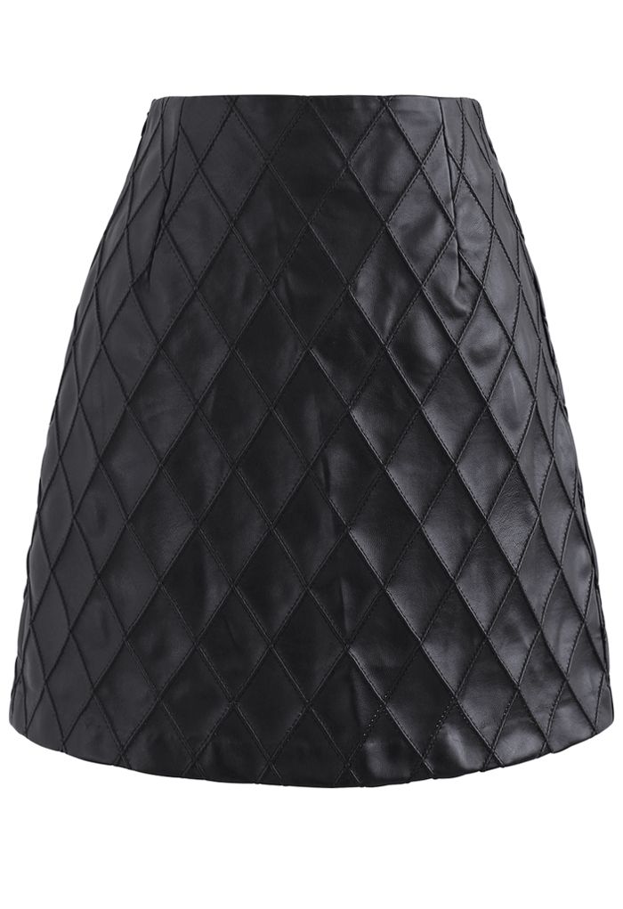 Diamond Textured Faux Leather Bud Skirt in Black - Retro, Indie and ...