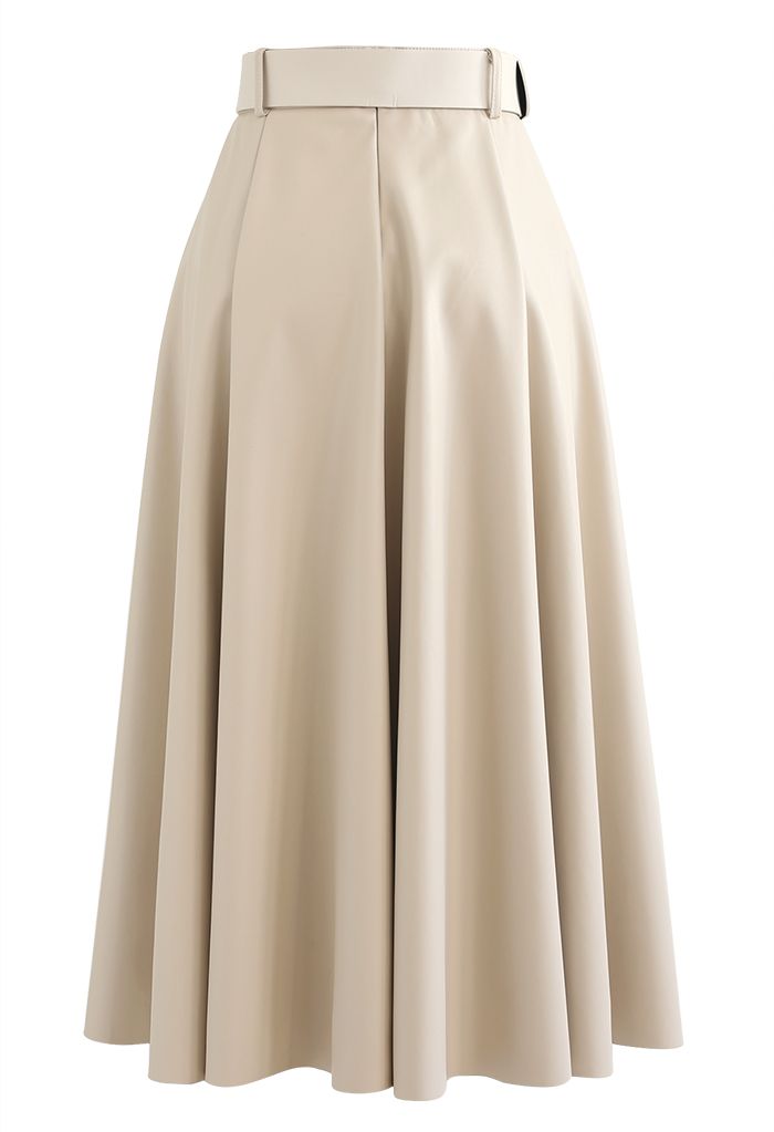 Belted Raw-Cut Hem Faux Leather Skirt in Ivory - Retro, Indie and ...