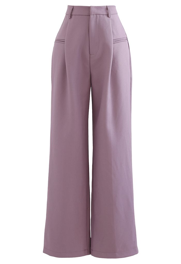 Front Pocket Straight Leg Pants in Lilac