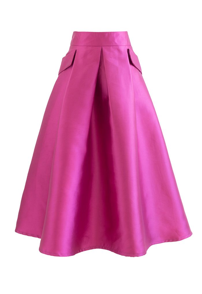 Exaggerated Pocket A-Line Pleated Skirt in Magenta - Retro, Indie and ...