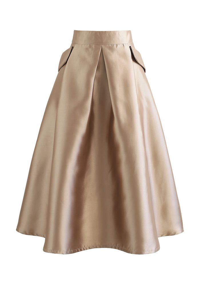 Exaggerated Pocket A-Line Pleated Skirt in Light Tan