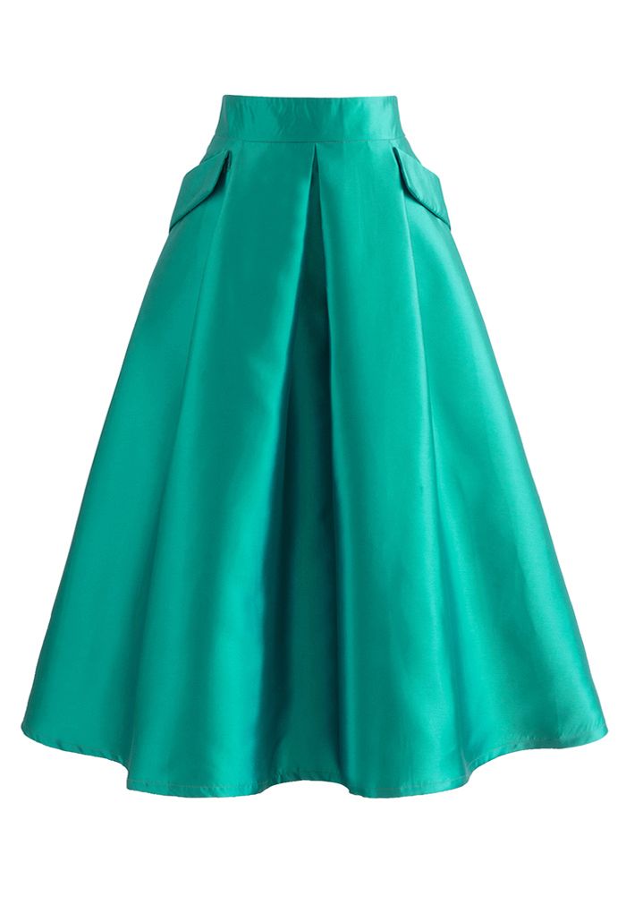 Exaggerated Pocket A-Line Pleated Skirt in Turquoise - Retro, Indie and ...
