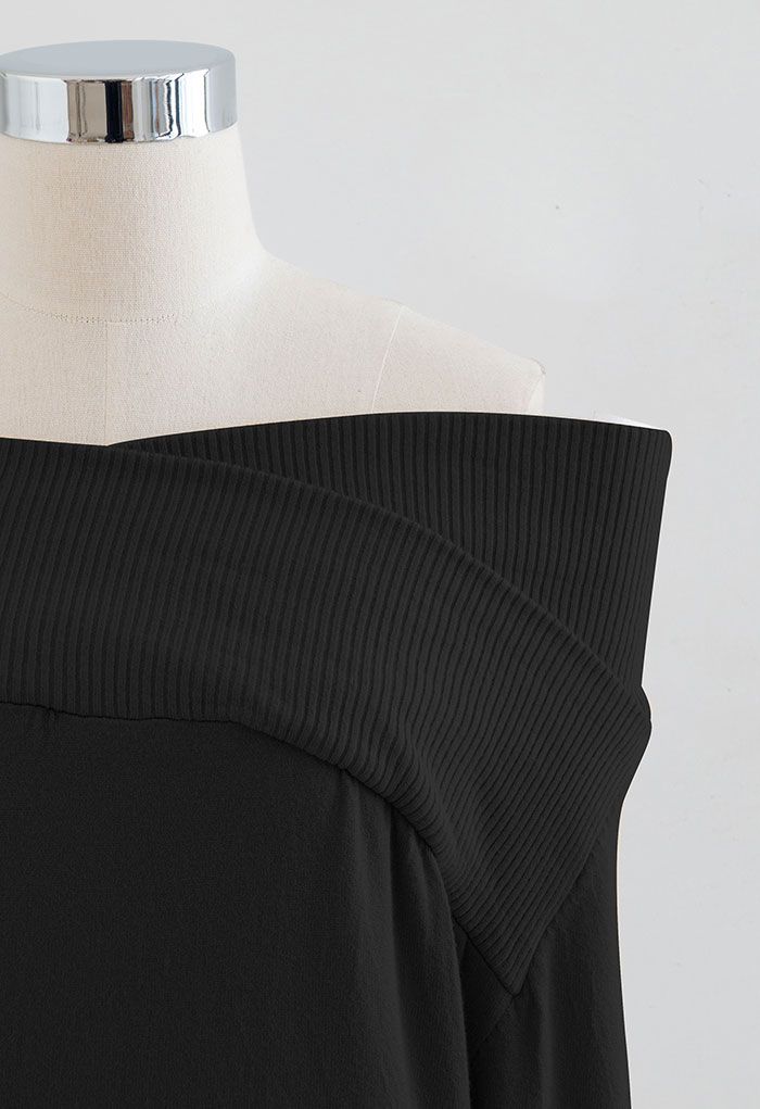 Crisscross Off-Shoulder Knit Top in Black