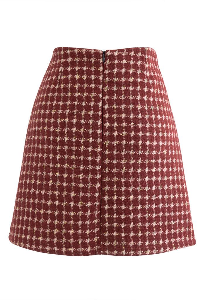 Metallic Check Tweed Mini Bud Skirt in Red - Retro, Indie and Unique ...