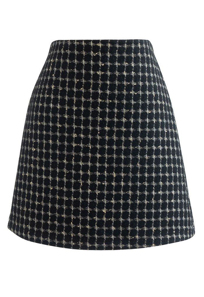 Metallic Check Tweed Mini Bud Skirt in Black - Retro, Indie and Unique ...