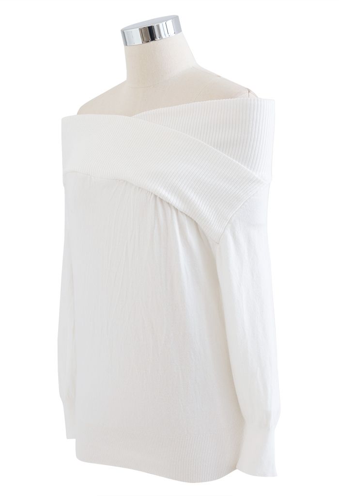 Crisscross Off-Shoulder Knit Top in White