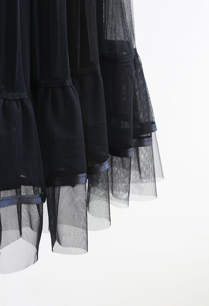 Tiered Ruffle Hem Mesh Velvet Skirt in Black - Retro, Indie and Unique ...