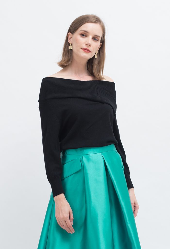 Crisscross Off-Shoulder Knit Top in Black - Retro, Indie and Unique Fashion