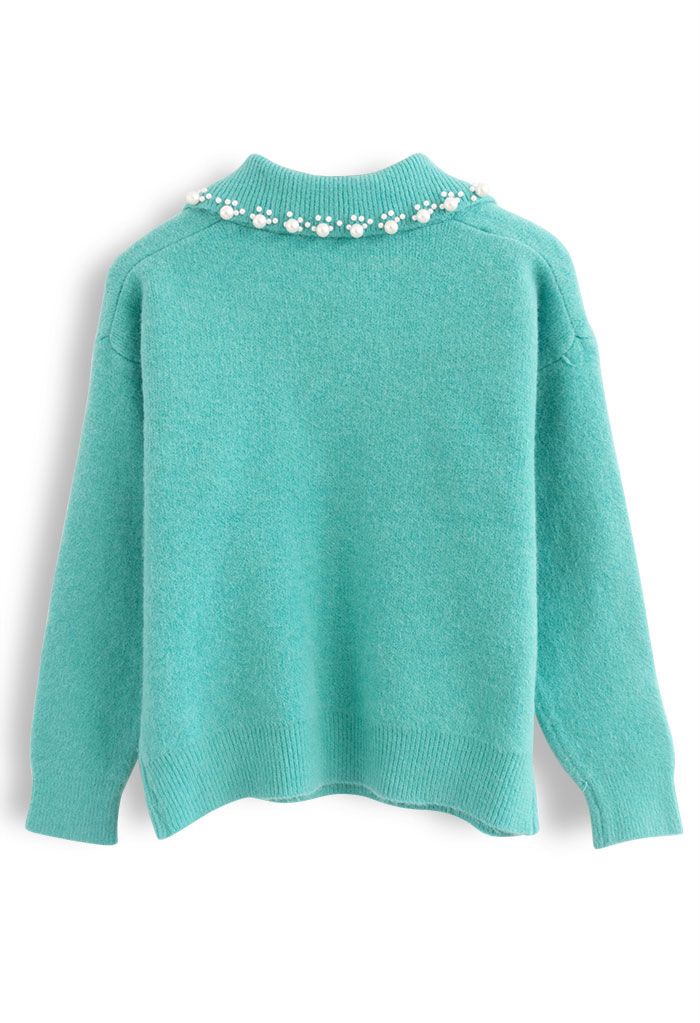 Pearl Trims Collar Soft Touch Knit Sweater in Mint - Retro, Indie and ...