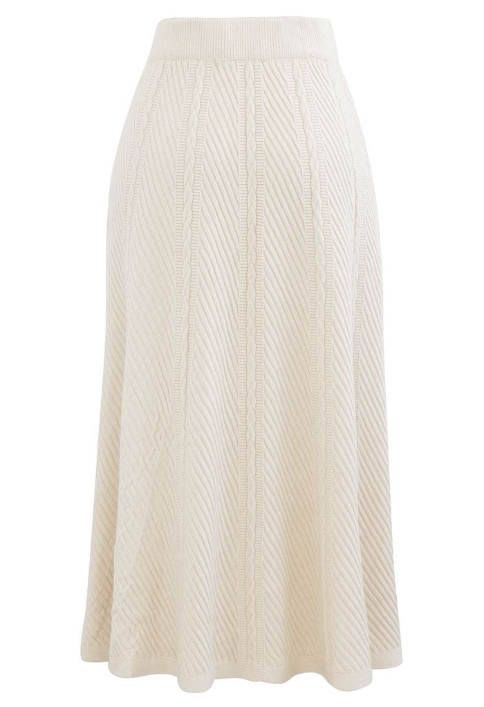 Texture A-Line Knit Skirt in Cream Retro, Indie and Unique Fashion