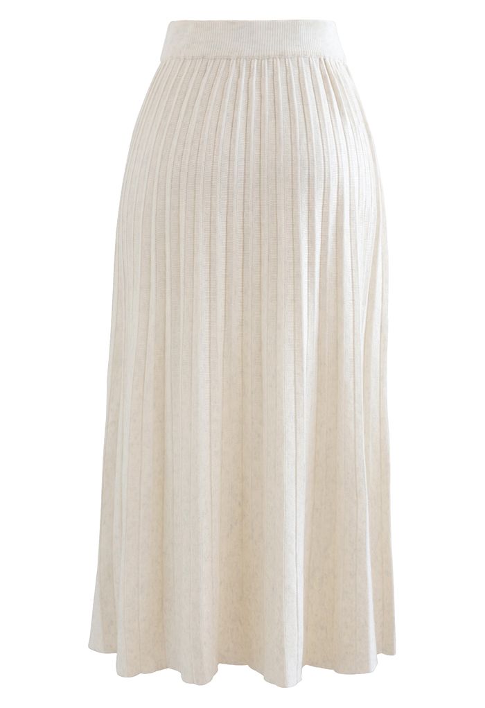 Shimmer Knit Pleated Midi Skirt in Cream