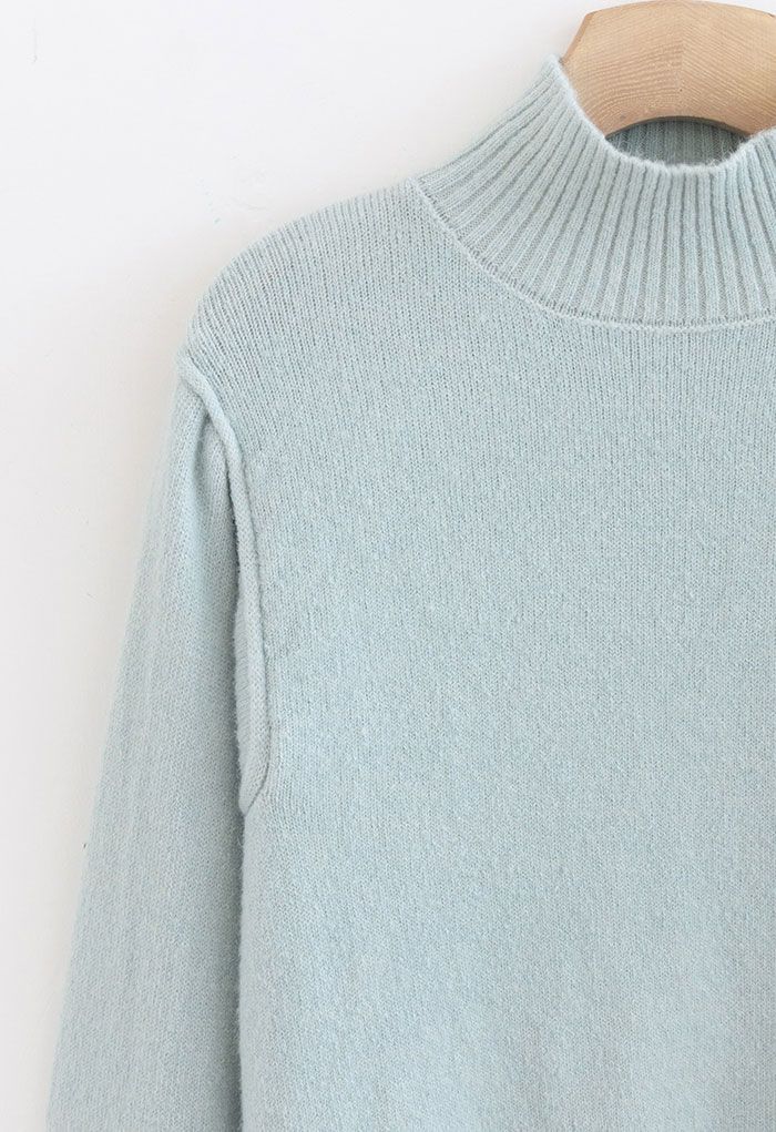 Mock Neck Comfy Knit Sweater in Baby Blue - Retro, Indie and Unique Fashion