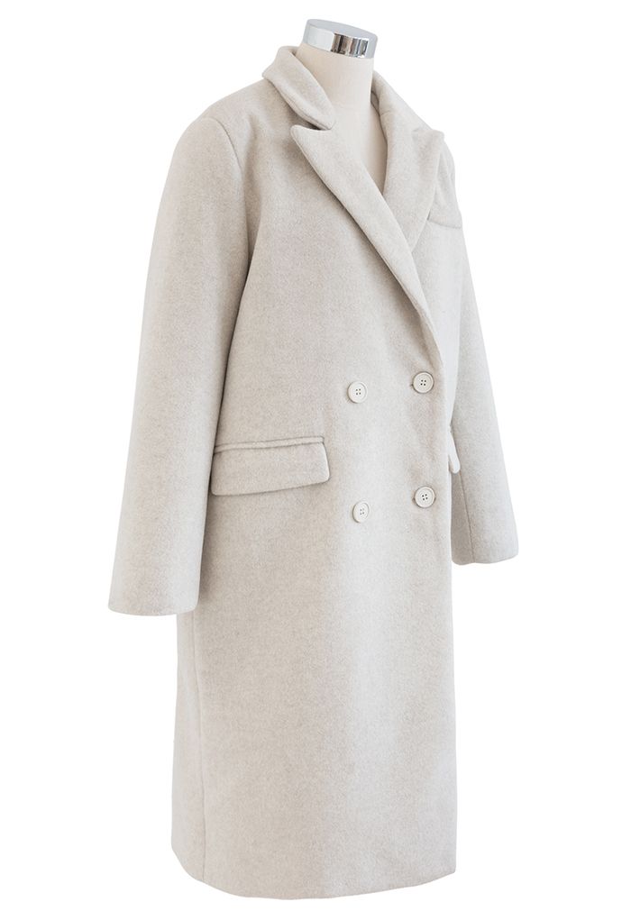 Pastel Color Double-Breasted Wool-Blend Coat in Sand - Retro, Indie and ...
