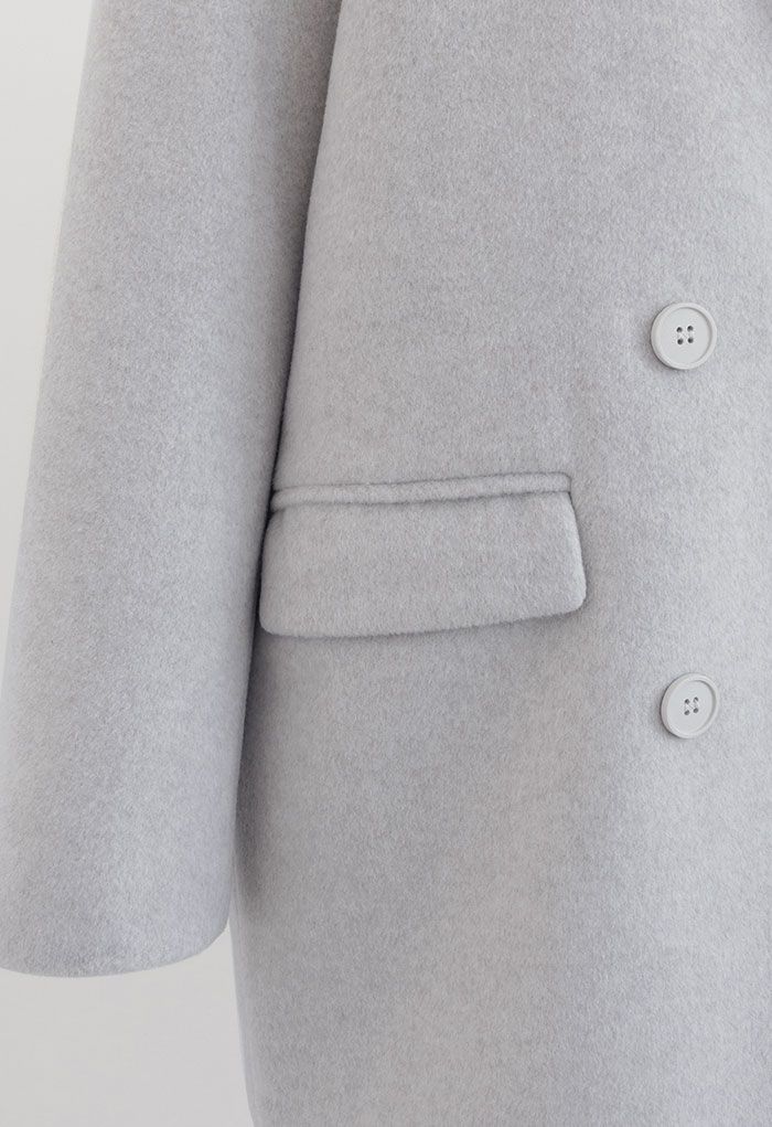 Pastel Color Double-Breasted Wool-Blend Coat in Grey