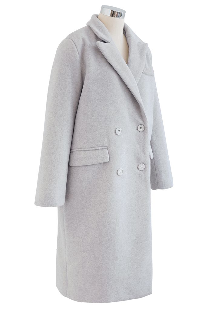 Pastel Color Double-Breasted Wool-Blend Coat in Grey