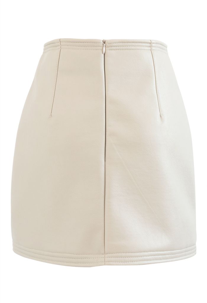 Seam Detailing Faux Leather Mini Skirt in Ivory - Retro, Indie and ...