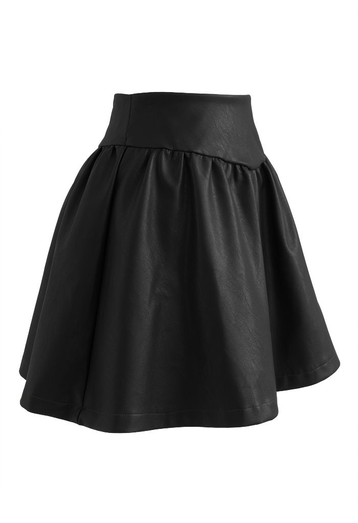 Zip-Up Faux Leather Flare Mini Skirt in Black - Retro, Indie and Unique ...