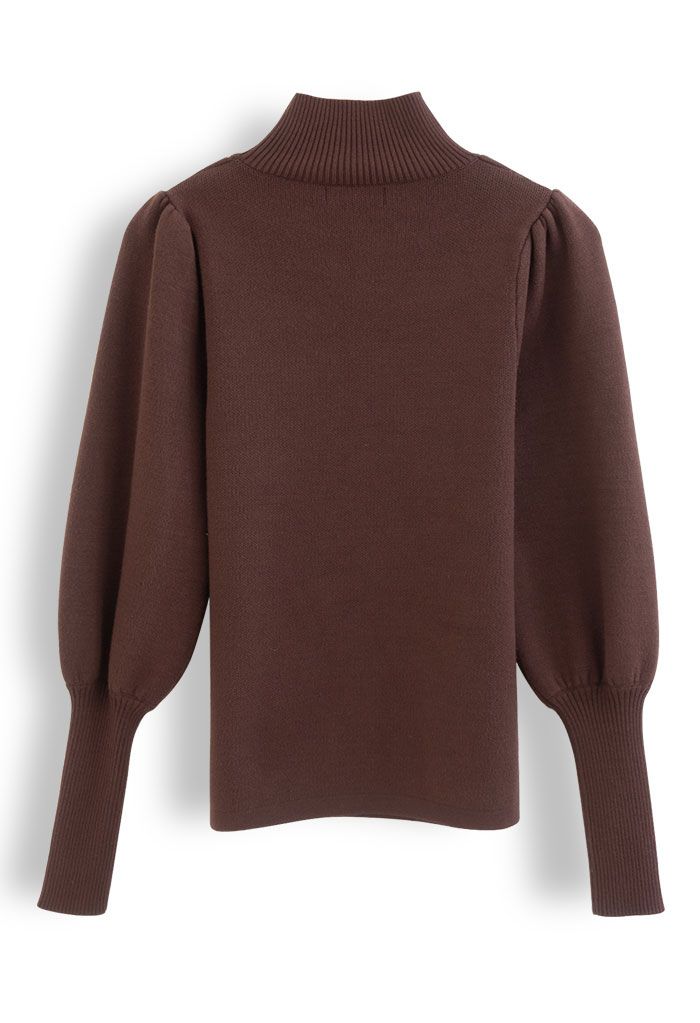 Mesh Spliced Puff Sleeve Knit Top in Brown - Retro, Indie and Unique ...