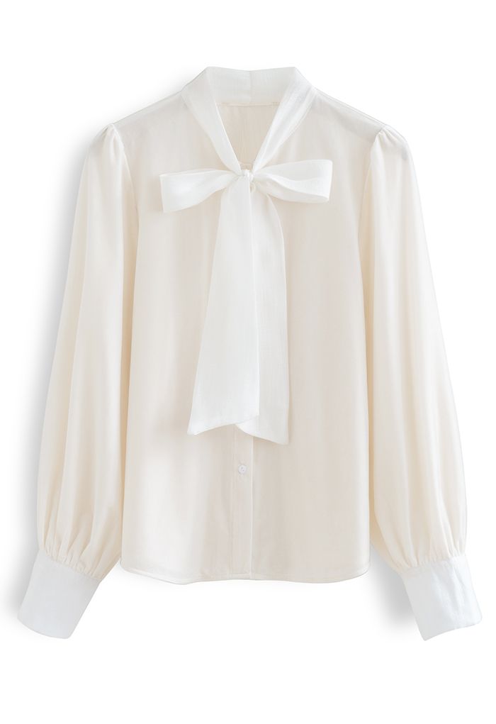 Self-Tie Bowknot Buttoned Velvet Shirt in White - Retro, Indie and ...
