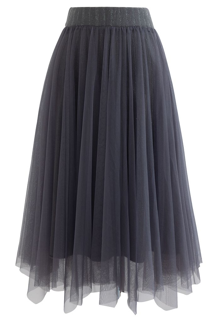 Reversible Shimmer Line Mesh Tulle Skirt in Grey - Retro, Indie and ...