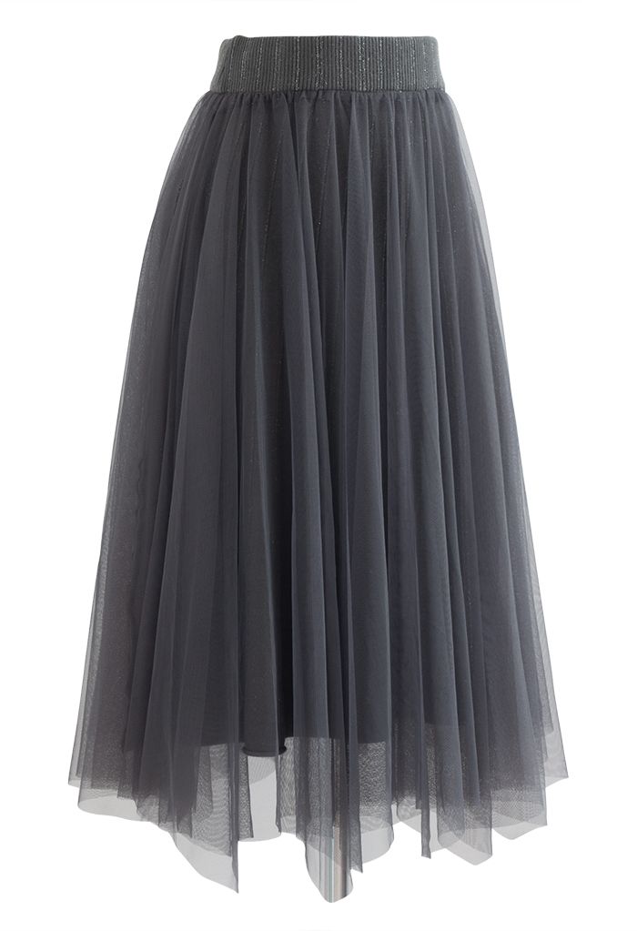 Reversible Shimmer Line Mesh Tulle Skirt in Grey - Retro, Indie and ...