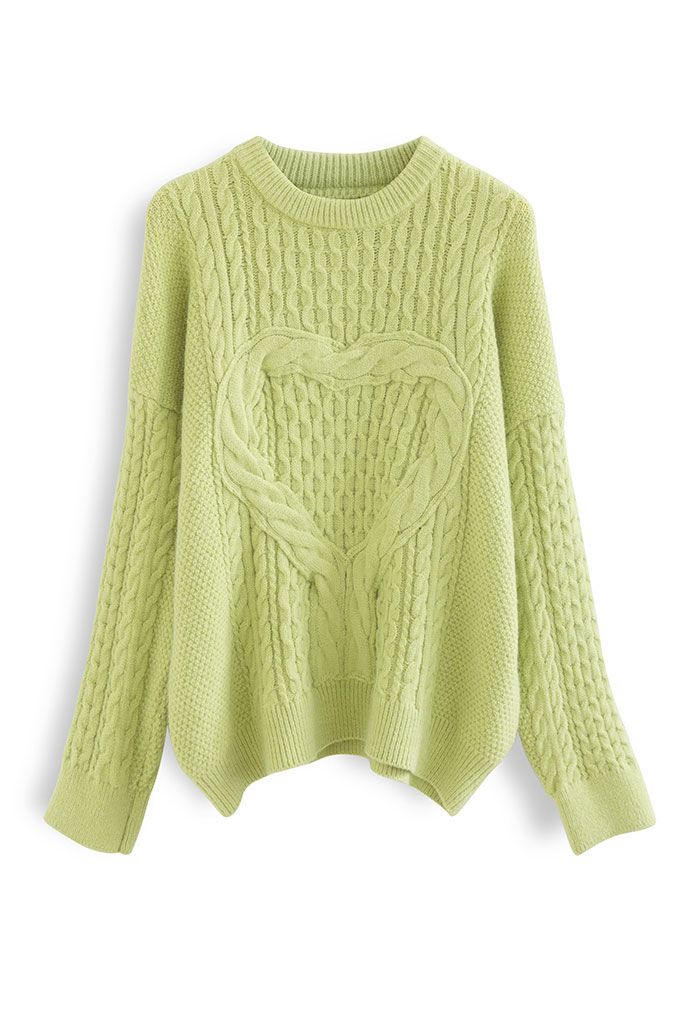 Lonely Heart Cable Knit Sweater in Neon Green