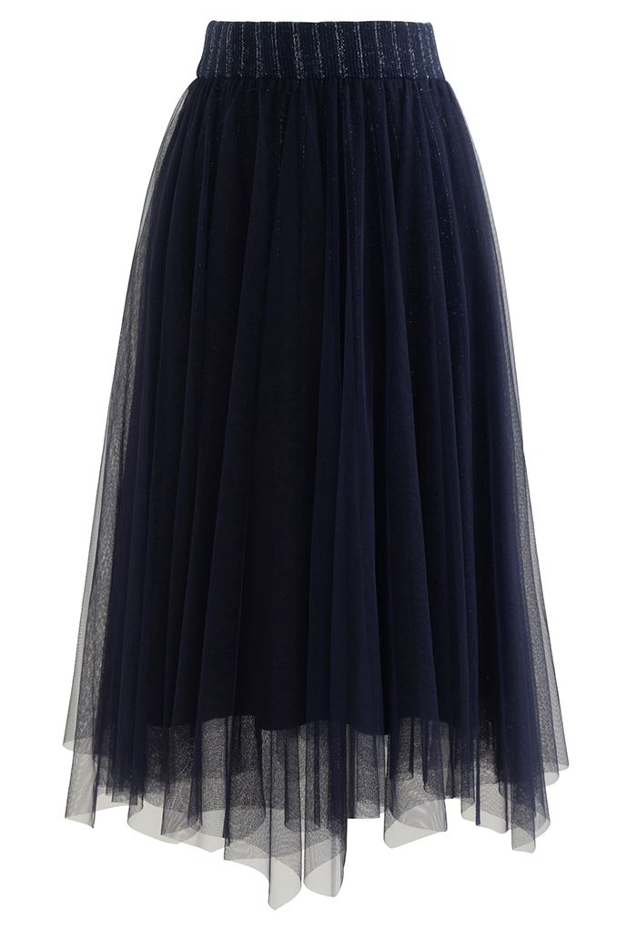 Reversible Shimmer Line Mesh Tulle Skirt in Navy - Retro, Indie and ...