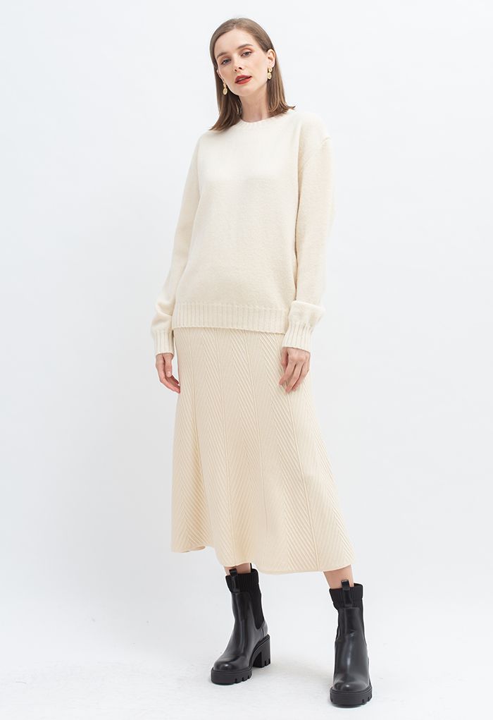 Herringbone Pattern Knit Maxi Skirt - Retro, Indie and Unique Fashion
