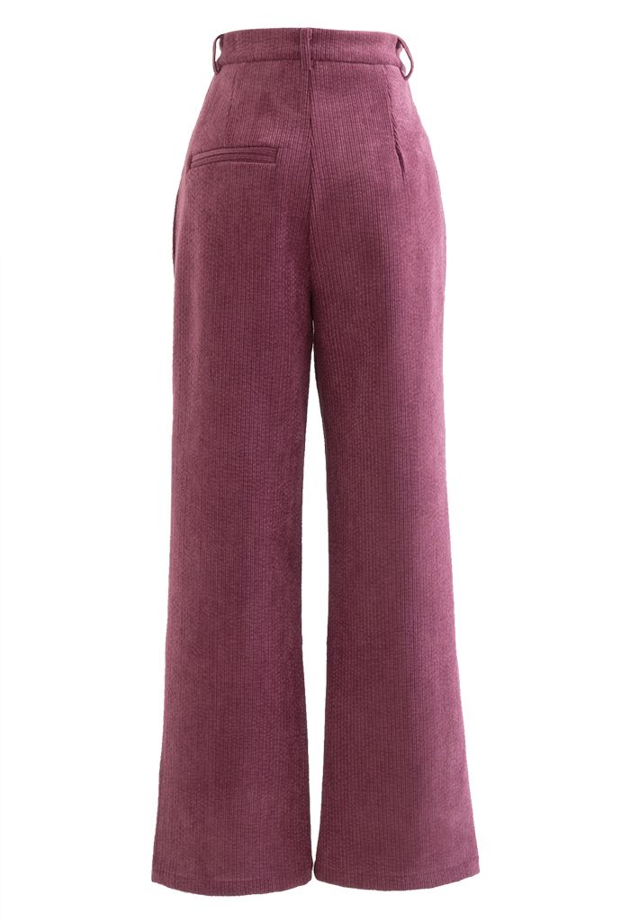 Straight-Leg Textured Corduroy Pants in Berry