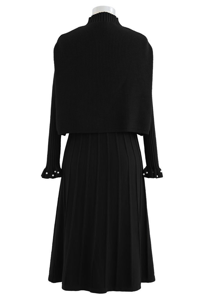 Pearl Trim Pleated Knit Twinset Dress in Black - Retro, Indie and ...