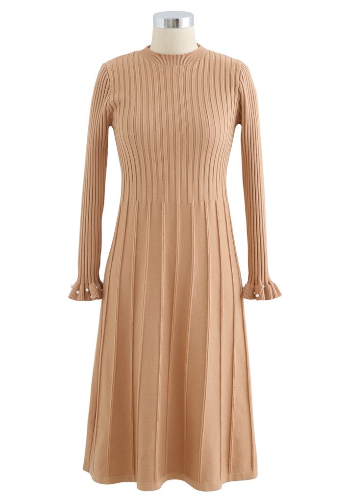 Pearl Trim Pleated Knit Twinset Dress in Apricot - Retro, Indie and ...
