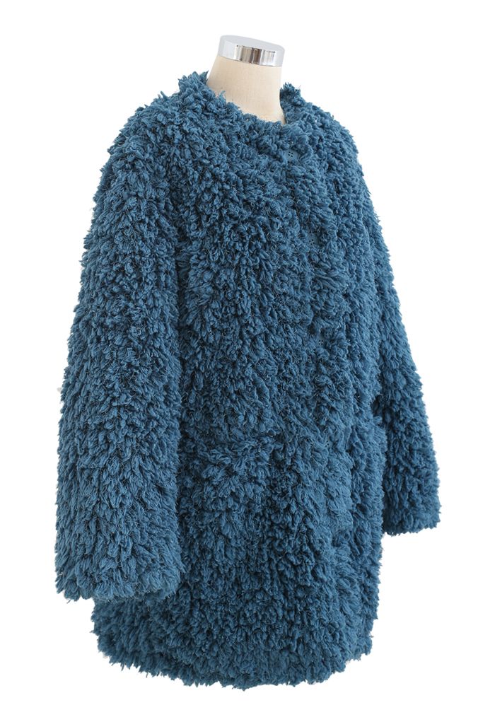 Collarless Shaggy Faux Fur Suede Coat in Peacock - Retro, Indie and ...