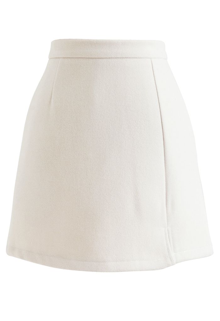 Stylish Wool-Blend Mini Bud Skirt in Ivory - Retro, Indie and Unique ...