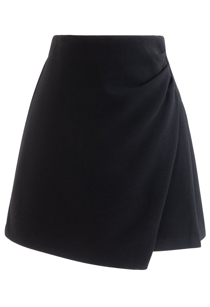 Ruched Side Flap Mini Skirt in Black - Retro, Indie and Unique Fashion