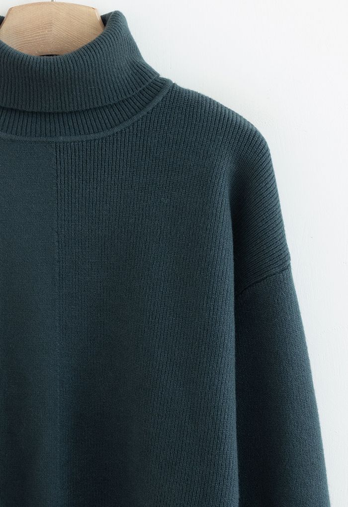 Turtleneck Tender Ribbed Knit Sweater in Dark Green - Retro, Indie and ...