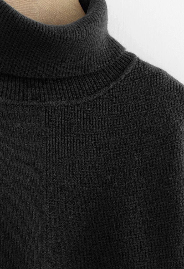 Turtleneck Tender Ribbed Knit Sweater in Black