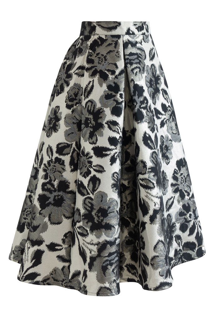 Sparkling Inky Floral Jacquard Flare Skirt - Retro, Indie and Unique ...