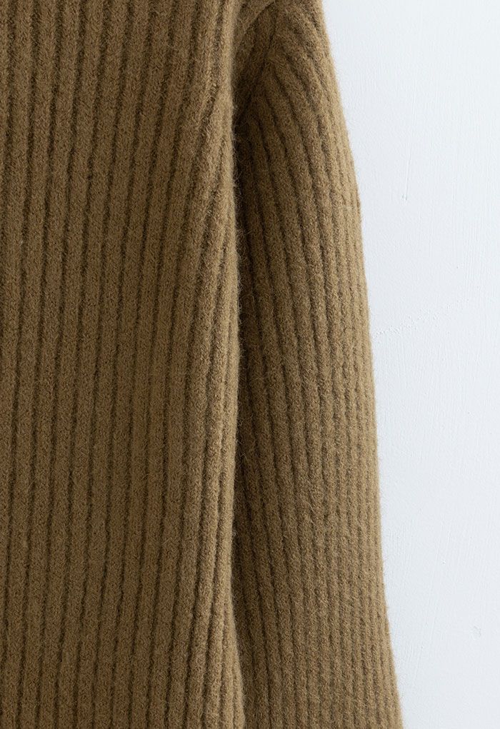 Turtleneck Asymmetric Split Hem Knit Sweater in Moss Green