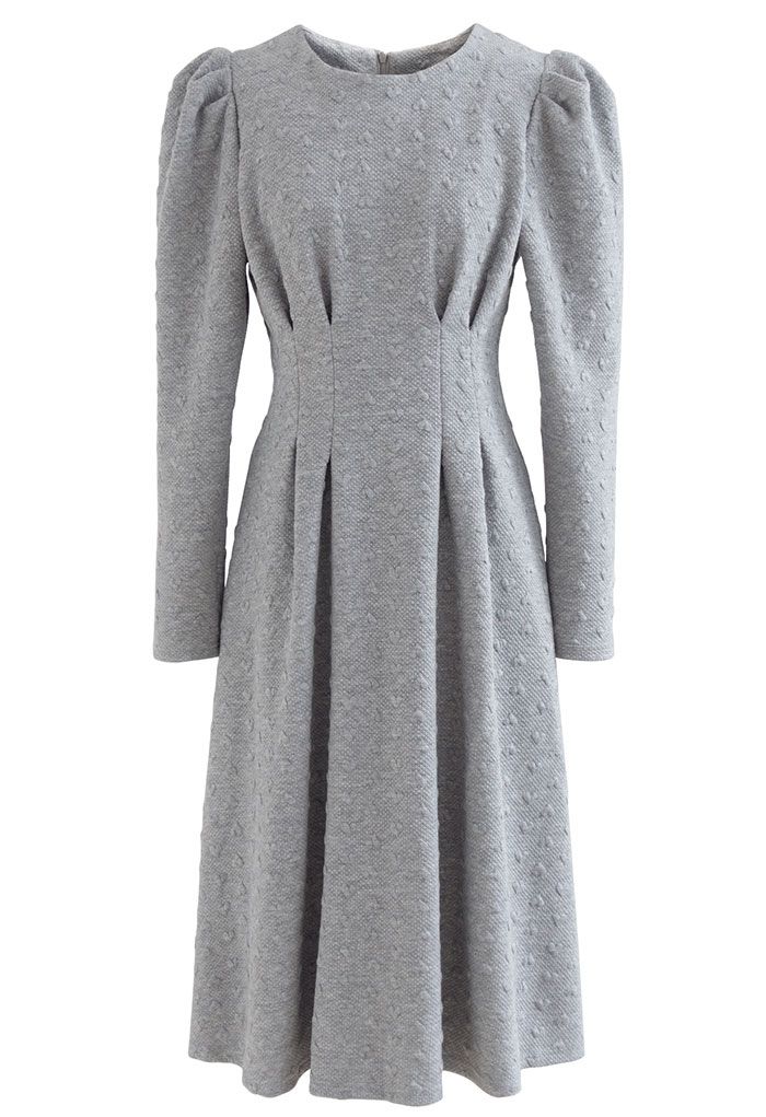 Overall Airy Heart Embossed Cotton Dress in Grey - Retro, Indie and ...