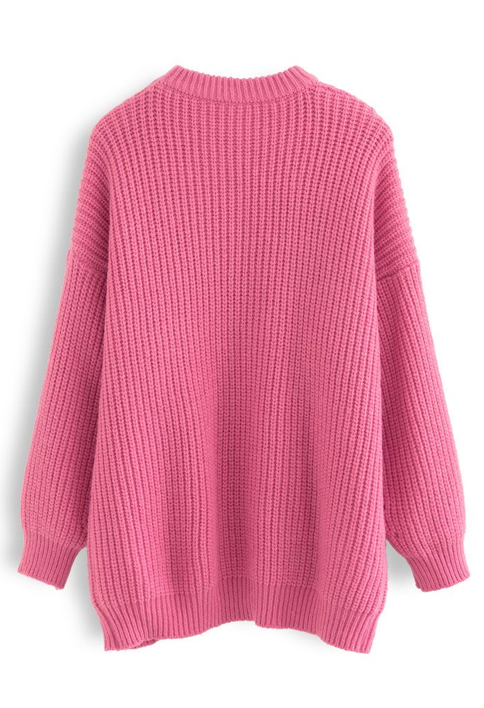 Heart Patch Knit Sweater Dress in Hot Pink