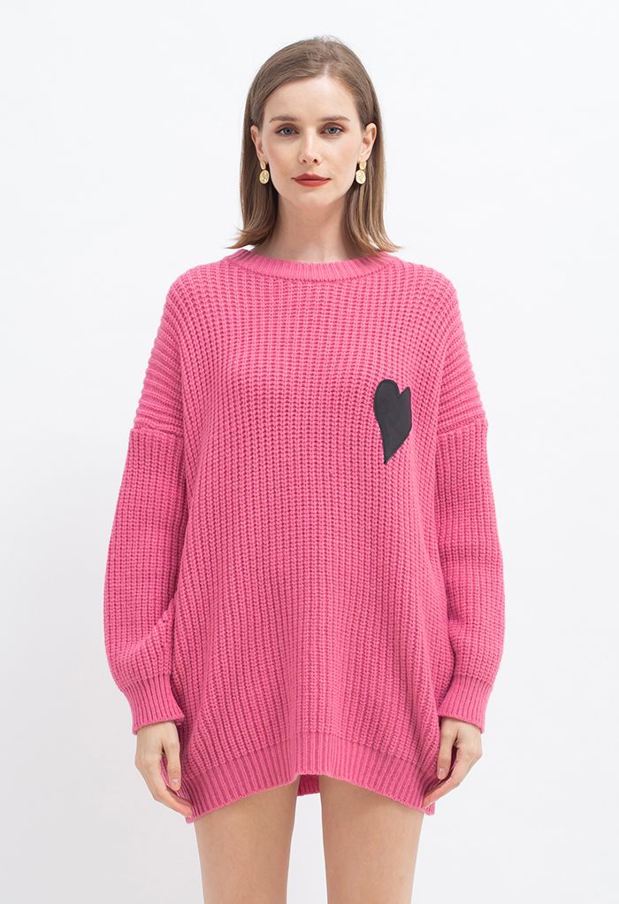 Heart Patch Knit Sweater Dress in Hot ...