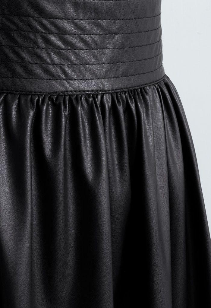 Stitched Waist Faux Leather Midi Skirt in Black - Retro, Indie and ...