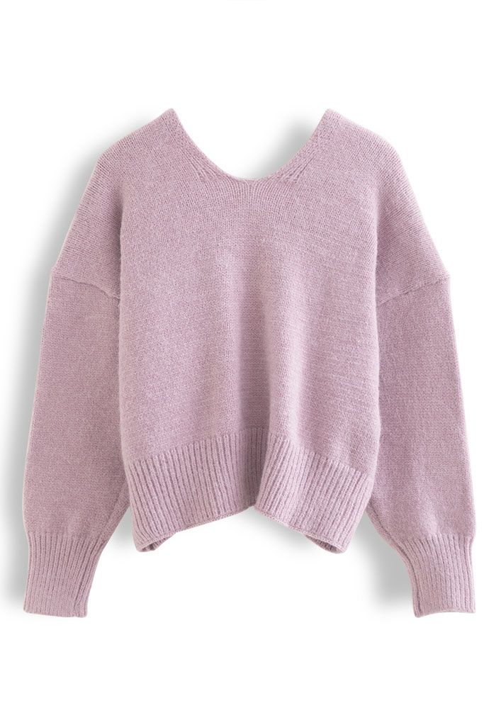 Heartbeat Patch V-Neck Knit Sweater in Lilac