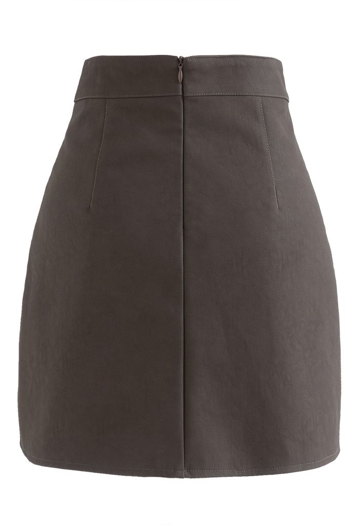Textured Faux Leather Mini Bud Skirt in Brown